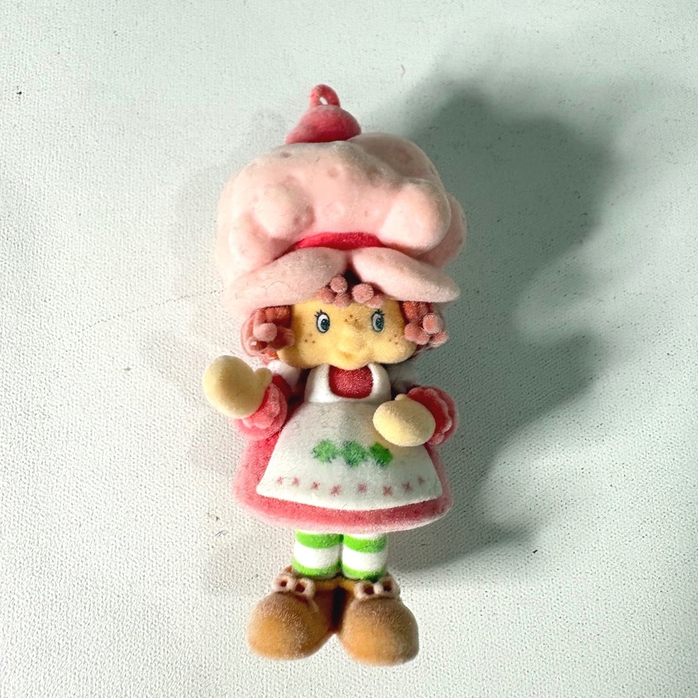 Vintage Strawberry Shortcake Flocked Ornament Pink Red Mini Figure 1980s Retro